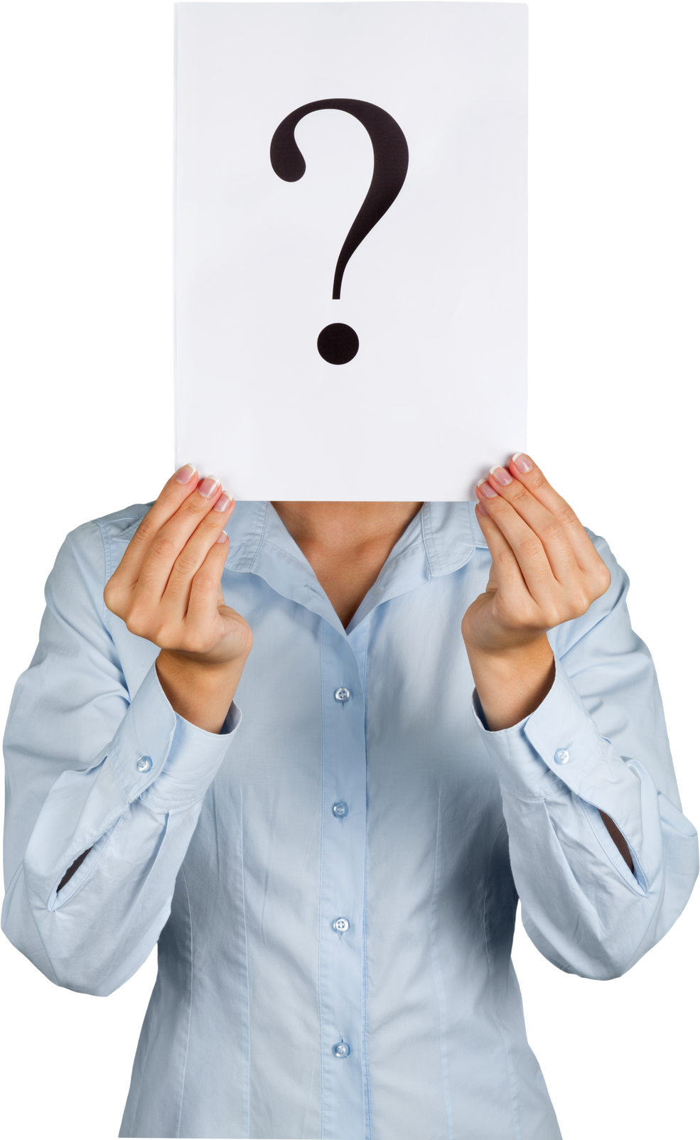 Portrait of a Businesswoman Holding a White Card with Question Mark on It